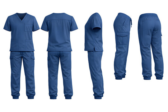 Professional Blue Scrub Suit with Pockets and Elastic Cuffs - Medical Scrubs for Doctors Nurses