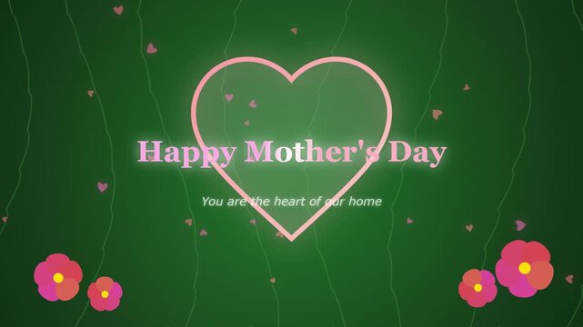 Happy mothers day greeting card with glowing heart and floral accents
