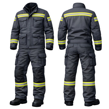 Professional Gray Workoveralls with Reflective Yellow Stripes - Durable Utility Coveralls