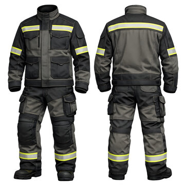 Professional Firefighter Utility Coveralls with Reflective Safety Stripes - Durable Workwear Suit