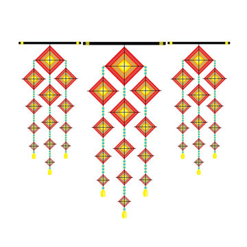 Thai Isan traditional spider web flag (Thung) made of colorful yarn for religious festivals and good fortune