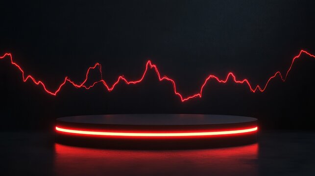 Red neon graph decline, dark studio platform