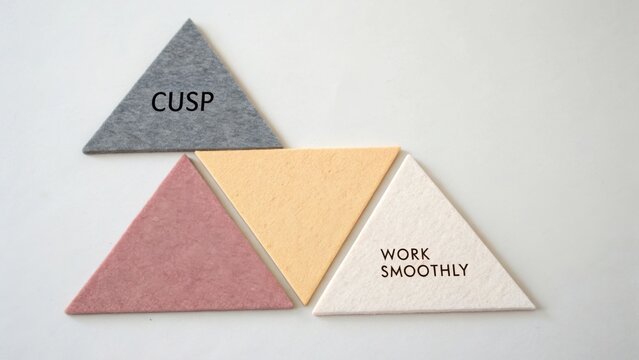Triangular Felt Pieces with Text: Cusp and Work Smoothly on Modern Background for Creative and Artistic Projects