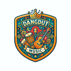 Fototapeta premium Dangdut Music Crest Logo with Instruments and Crown