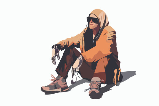 homeless person with prosthetic arm isolated