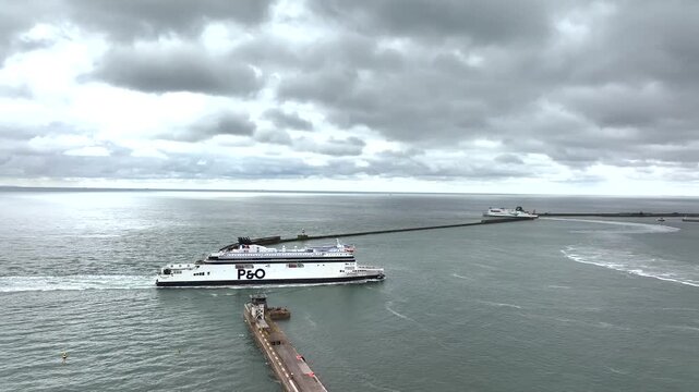 Port of Dover from a drone, White Cliffs, Dover, Kent, England