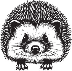 Hedgehog portrait vector illustration hand drawn woodcut style isolated on transparent background. © MDMomin