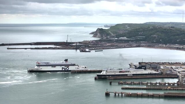Port of Dover from a drone, White Cliffs, Dover, Kent, England
