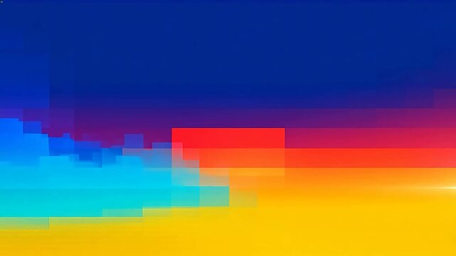 Abstract pixelated color blocks with blue red yellow purple gradient transition