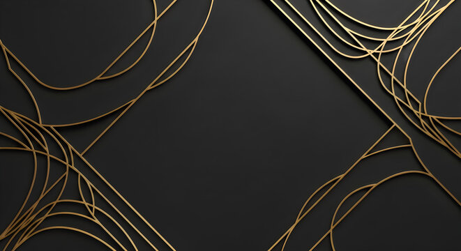 Elegant Black Background with Abstract Gold Wire Lines - Luxury Premium Design
