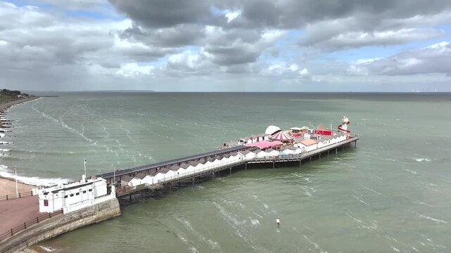 Herne Bay Pier from a drone, Herne Bay, Kent, England