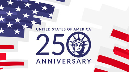 Obraz premium United states of america 250 anniversary banner, poster with american flag and statue of liberty