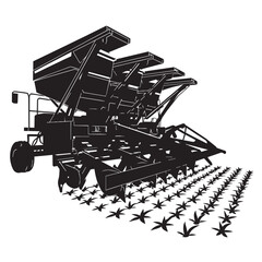 Naklejka premium Agriculture equipment silhouette vector illustration with farm tools and machinery
