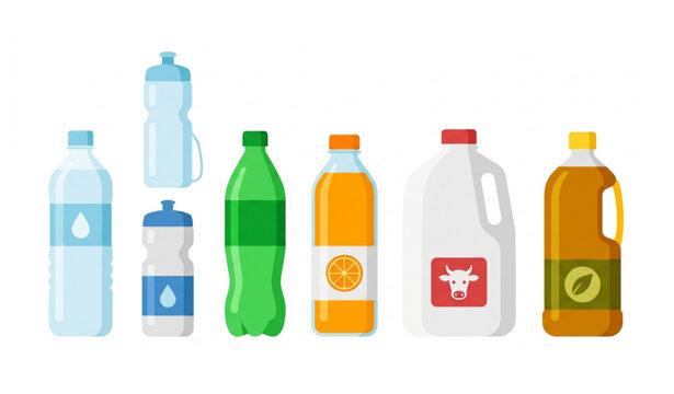 Minimal plastic bottle packaging set flat vector illustration