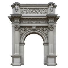 Obraz premium Elaborate stone triumphal arch with ornate carvings and sculptures against a luminous setting