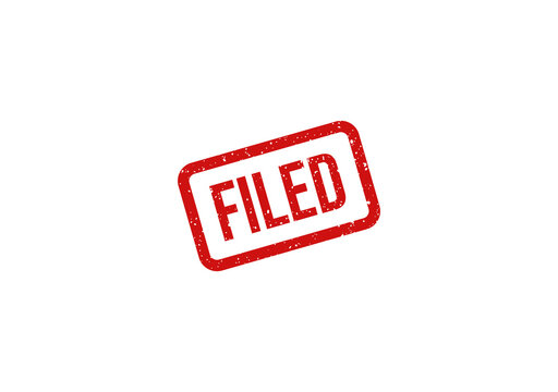 Red filed stamp with bold lettering