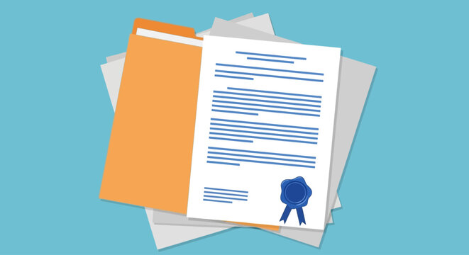 Stack of Documents with a Seal, Representing Legal Agreements and Official Approvals