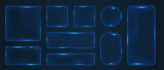 3d liquid glass effect rectangular frames set, Silver glow rectangles buttons boxes for ui ux web design,Glassmorphism components for web or app © VaniLinka