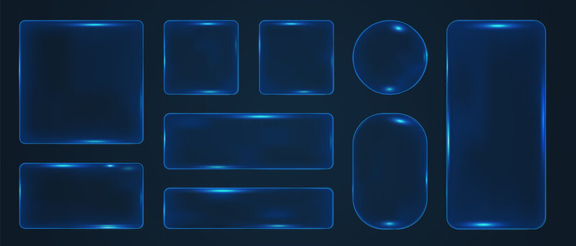 3d liquid glass effect rectangular frames set, Silver glow rectangles buttons boxes for ui ux web design,Glassmorphism components for web or app
