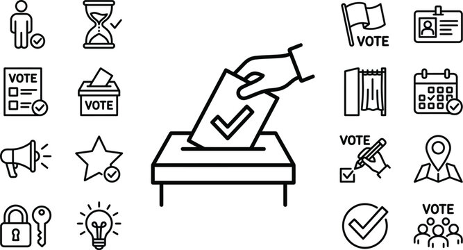 Election Icons Set Line Art Style On White Background