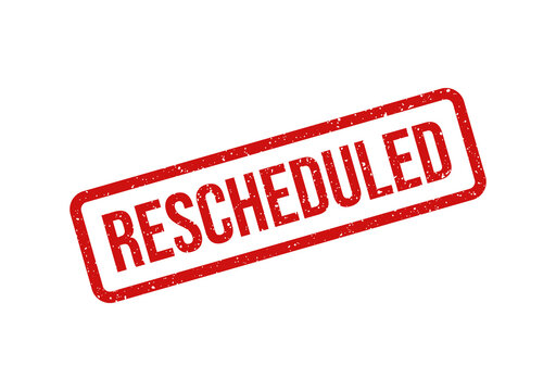 Red rescheduled rubber stamp with bold text