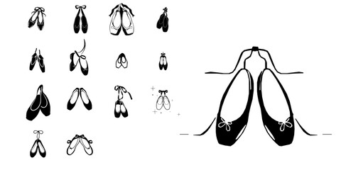 Ballet Shoes Dance Icon - Minimal Black Flat Vector Symbol on Pure White Background with Clean Lines for Modern UI Design © PRO_ED