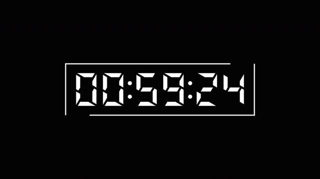 One Minute Digital Countdown Timer with Rotating Frame Animation for Broadcast Graphics, Live Streams and Video Production