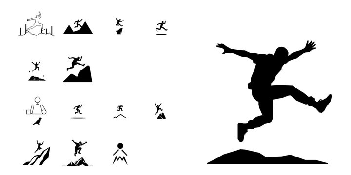 Base Jumping Extreme Sport Icon - Minimal Black Flat Vector Symbol on Pure White Background with Clean Lines for Modern UI Design