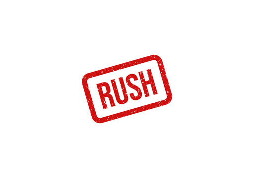 Red rush stamp or badge with bold white letters