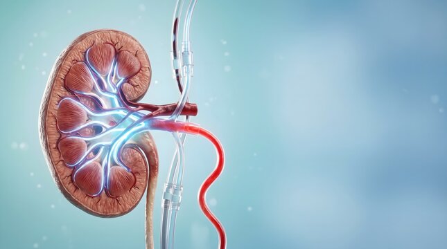 Kidney Dialysis Treatment Medical Illustration with Renal Blood Filtration