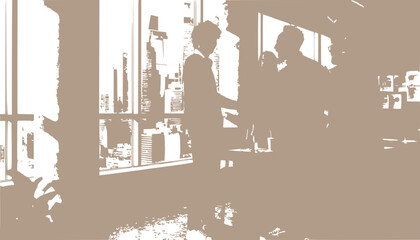 Obraz premium Business meeting in modern office, city view through window, teamwork, professional collaboration
