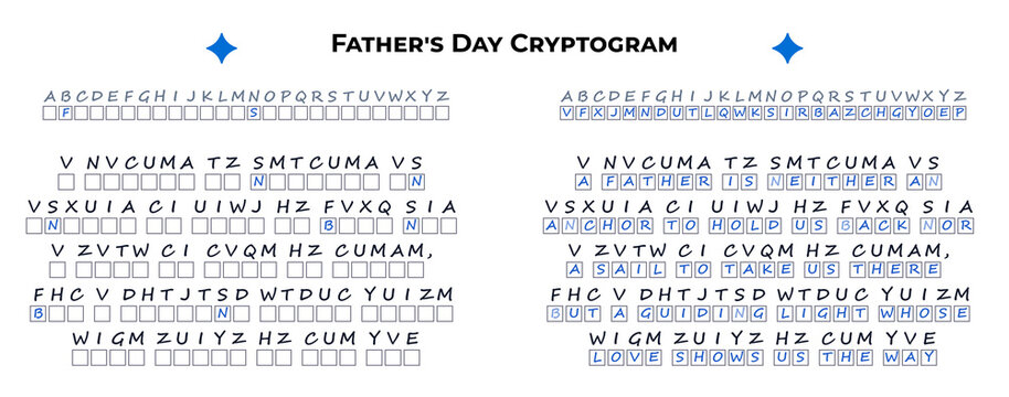 Father's Day cryptogram puzzle with solution, engaging and fun activity