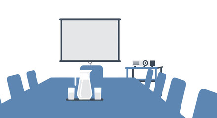 Fototapeta premium Modern Conference Room with Projector Screen and Water Pitcher