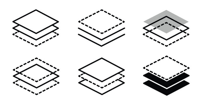 Layers icon set. Layer 1, 2, 3, 4, 5, 6, 7, 8, 9, 10. Logo layers, levels, tiers, sheets icons. Fabric floor layers symbol absorbent of material stack vector. Surface levels technology for business.