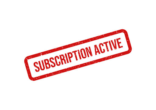 Red subscription active stamp seal with bold white text
