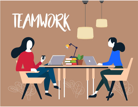 business people having meeting in cafe and office illustration vector scene