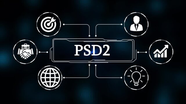 psd2, Technology, Internet, business and network concept. 4k video animation 