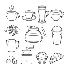 Obraz premium Coffee Shop Cafe Items Minimal Vector Icon Collection