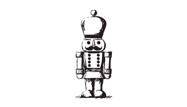 Nutcracker Soldier Drawing Sketch Vintage Toy Decoration Isolated White Background