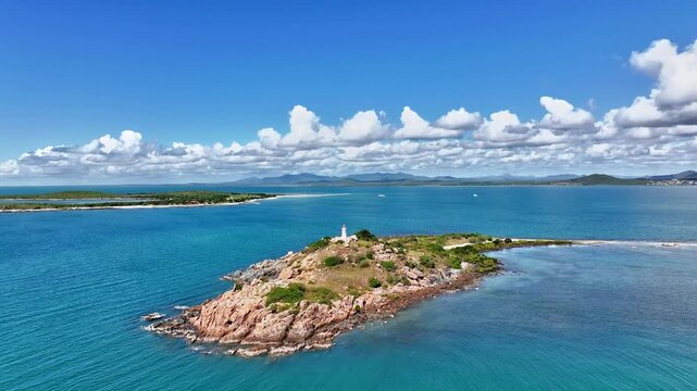 Spectacular aerial footage of North Head Island and lighhouse near Bowen Queensland Australia