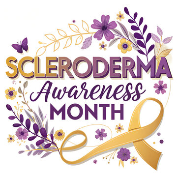 Purple floral scleroderma month card with ribbon.