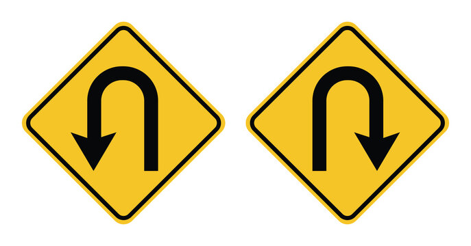 yellow sharp turn u turn roundabout road traffic warning sign set vector illustration