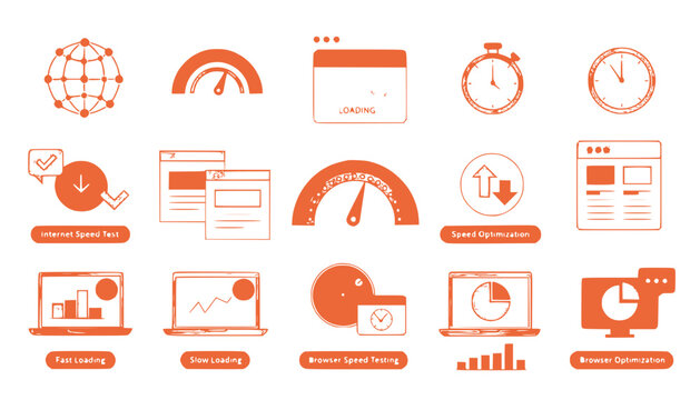 Website Speed Optimization Icons: Loading, Performance, Testing, Internet Speed