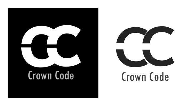Clean logo design shows two interlocking C shapes. Simple white letters rest below the shape. Black background contrasts with the white elements. Minimalist style suits branding or modern applications