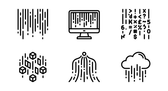 Abstract Data Flow Icons, Digital Stream Graphics, Technology Concepts, Cloud Computing Symbols, Data Processing Visuals