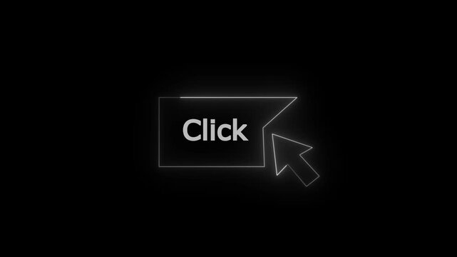 Neon click button animation with cursor interaction for digital marketing and ui pointer