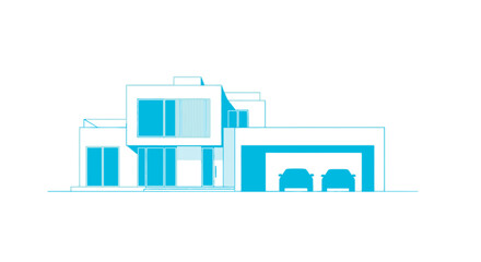 Fototapeta premium Modern House Design Blueprint with Garage and Cars, Minimalist Architectural Illustration
