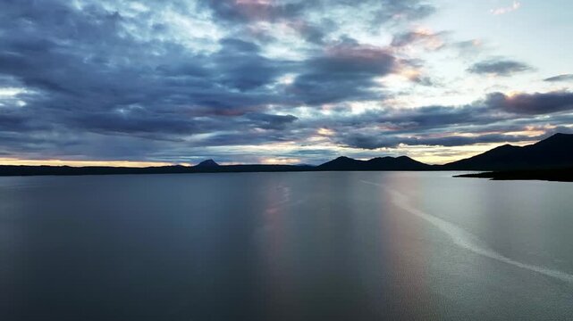 Spectacular Aerial sunset of Proserpine Dam Queensland Australia