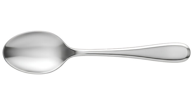 Single Silver Spoon: A gleaming silver spoon, elegantly designed with a smooth finish, lies isolated, hinting at culinary preparations or a moment of simple elegance.
