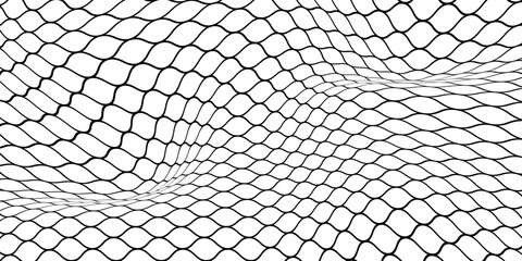 Fishing or soccer net. Repeated hexagon pattern. Black wired mesh texture isolated on white background. Metallic or fabric fence, cage or lattice structure. Vector graphic Illustration. © ryan